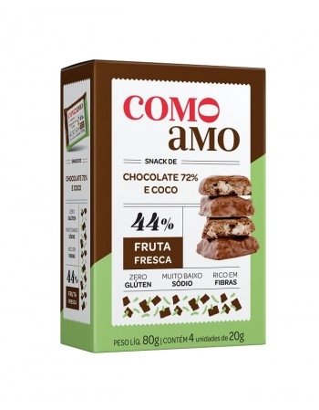 Snack Doce Chocolate 72% e Coco Zero - ComoAmo - SM 4x20g
